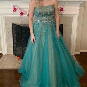 aqua beaded prom dress